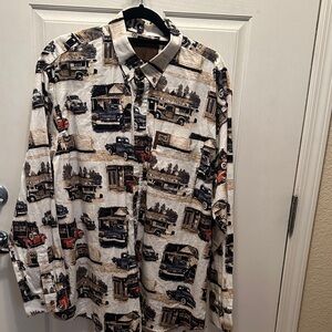 Clearwater Vintage Truck Print Long Sleeve Men's Shirt 100% Cotton Size XL
